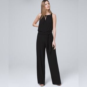White House Black Market Black Halter Neck Keyhole Belted Sleeveless Jumpsuit S